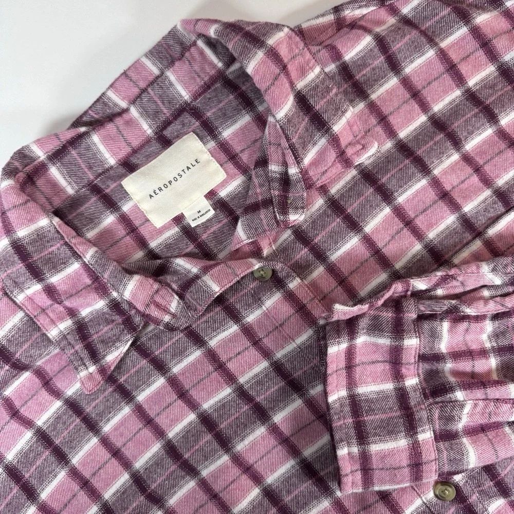 Aeropostale Men's Plaid Flannel Shirt M Pink Purple‎ Long Sleeve Button Down